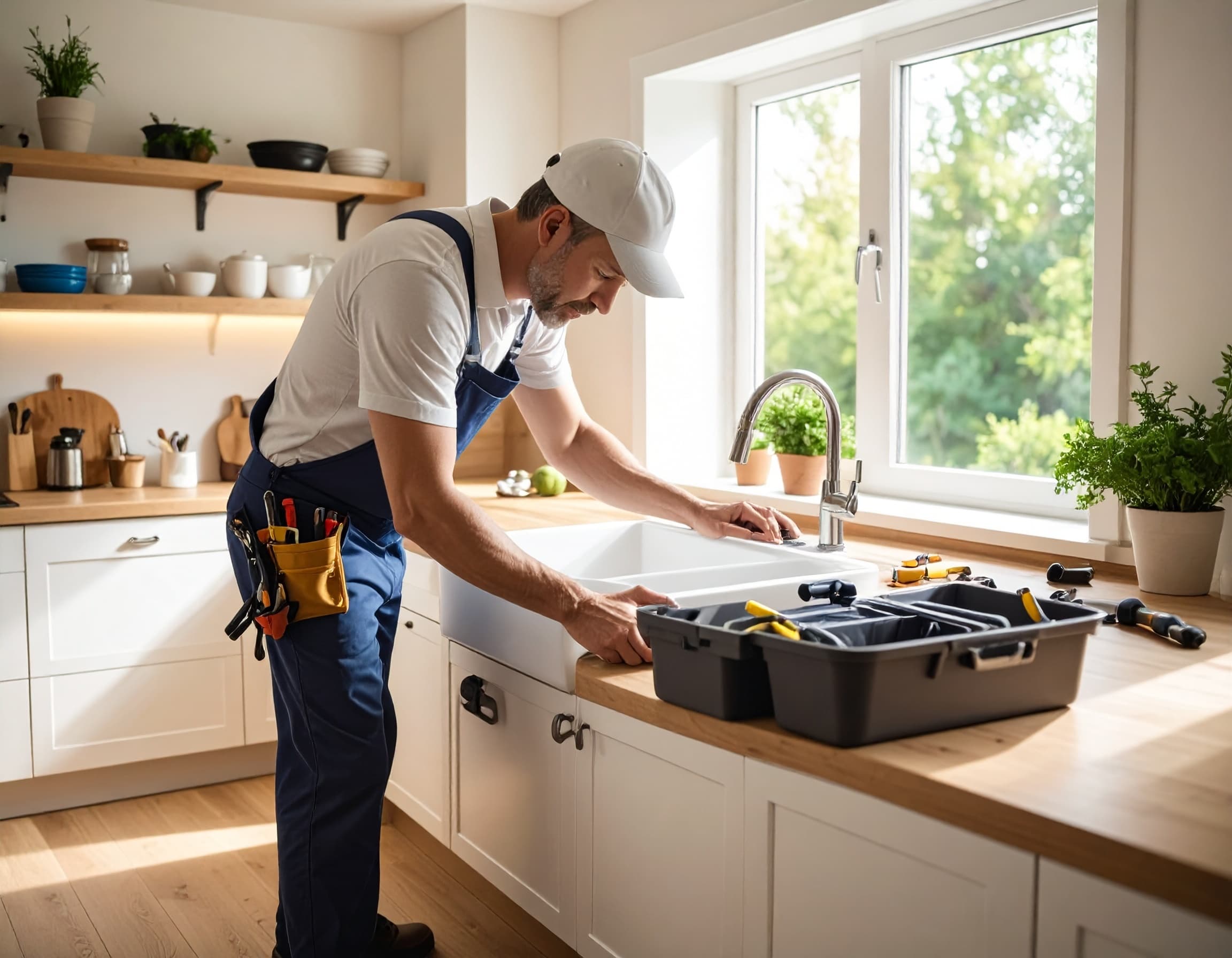 Handyman fixing a sink