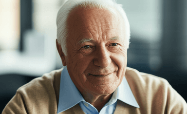 Happy elderly client smiling after receiving shopping assistance