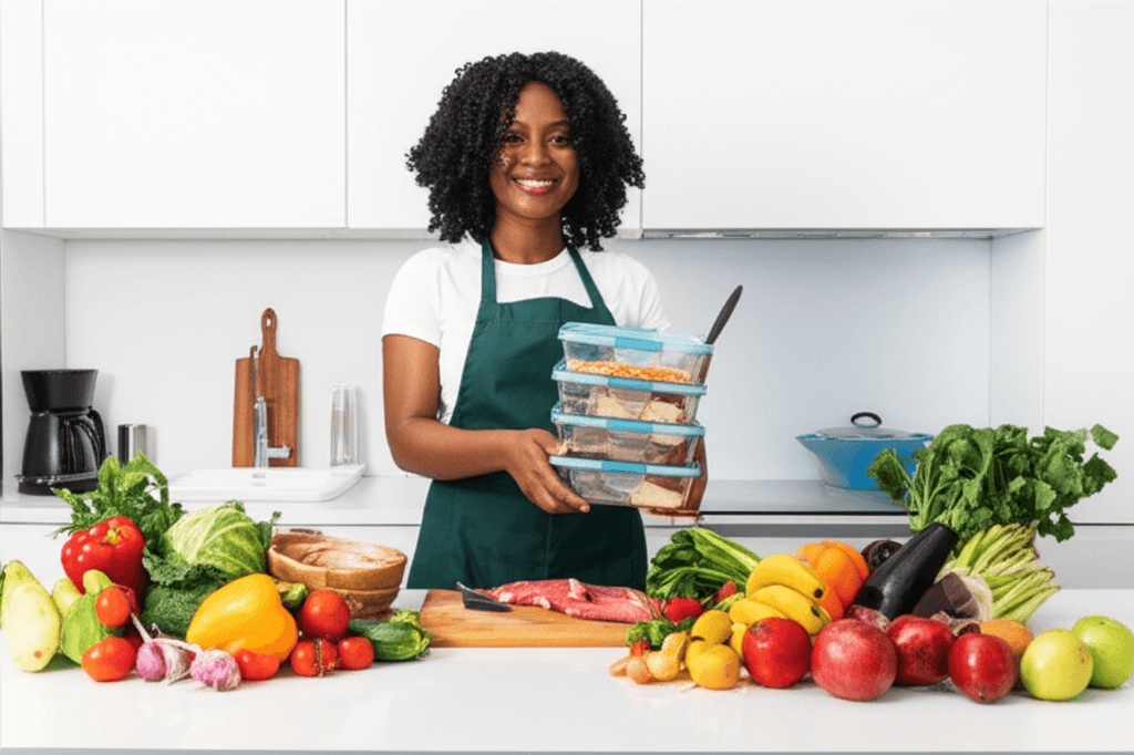 Helper preparing a nutritious meal for an elderly person