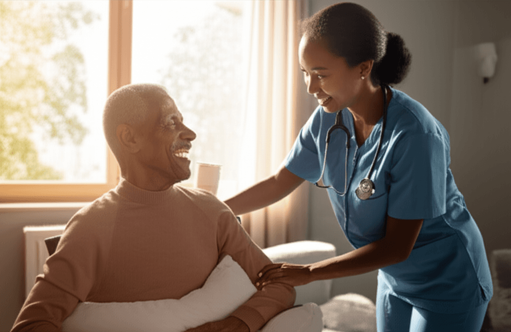 Caregiver providing post-surgery support to a patient