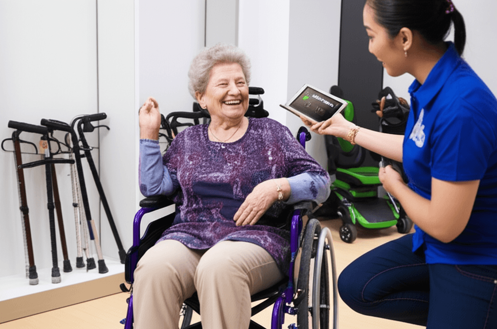Senior using mobility equipment from our rental service